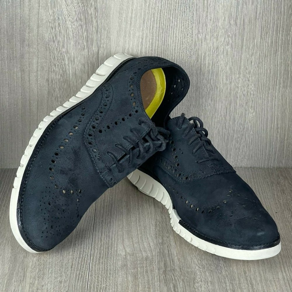 Cole Hann Men's ZEROGRAND Lace Up Wingtip Casual Oxford Shoe Black Sz 10M Suede - Picture 4 of 11